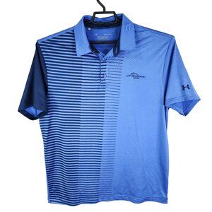 Mens Blue Under Armour Playoff Striped Golf Polo Shirt Short Sleeve Size L